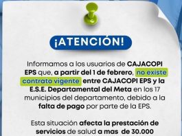 Quedan desamparados en salud 30.000 personas de Cajacopi en el Meta