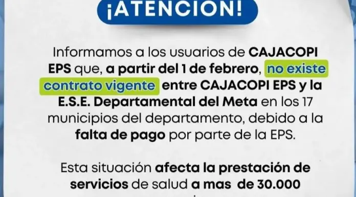 Quedan desamparados en salud 30.000 personas de Cajacopi en el Meta